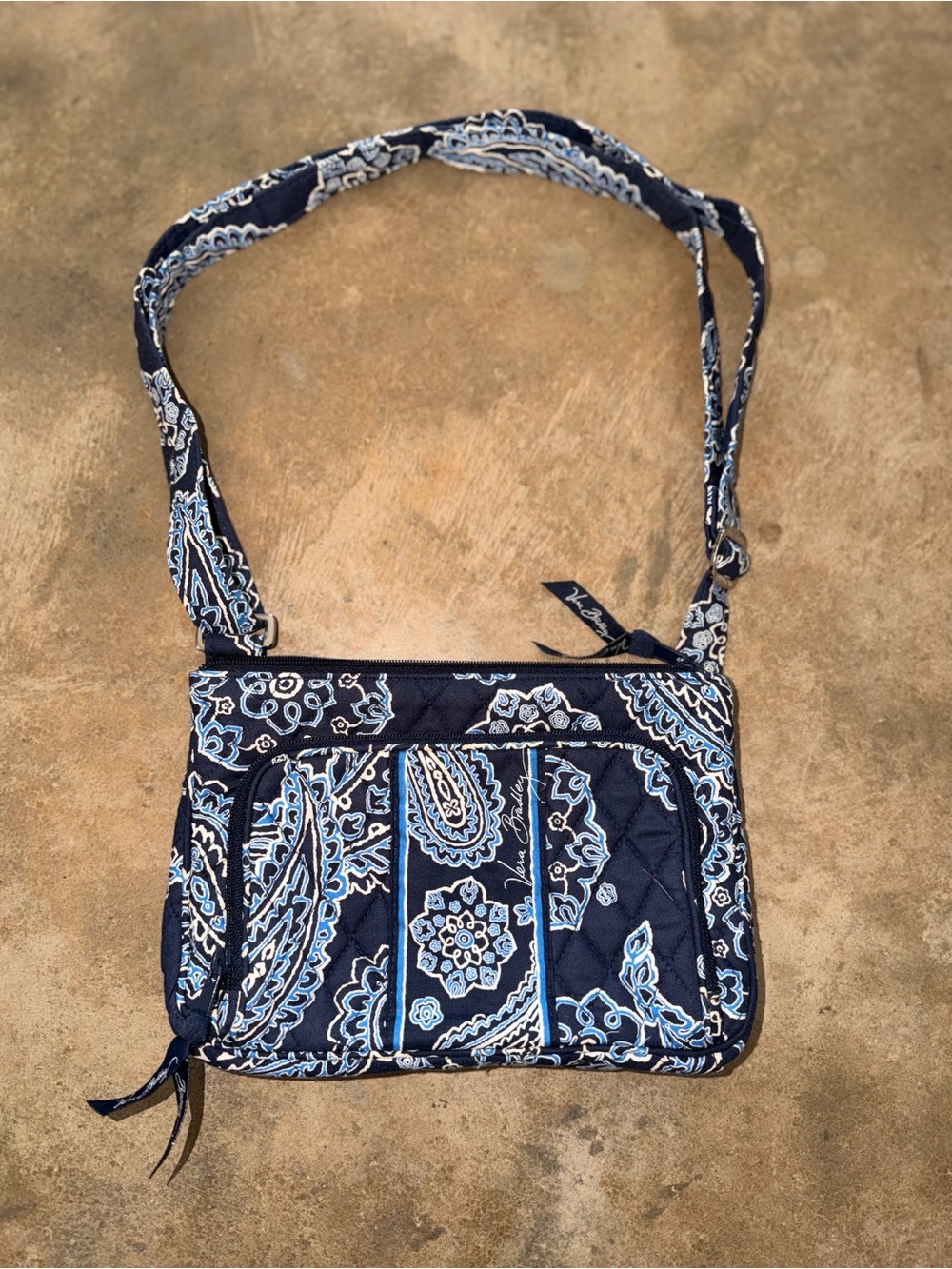 Vera Bradley RFID Little Hipster Navy Paisley Quilted Crossbody Bag - Picture 1 of 10